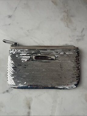 Michael Kors Silver Sequin Zip Pouch